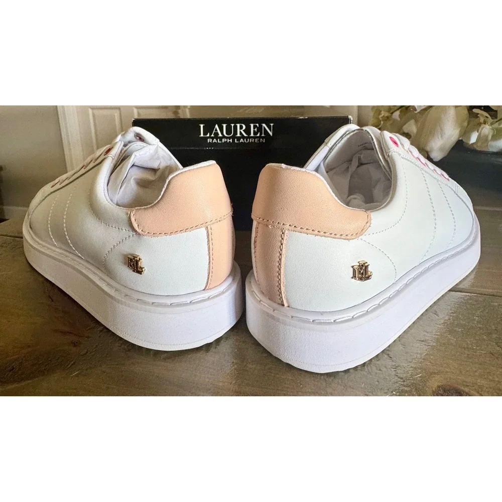 Lauren Ralph Lauren Angeline II Sneakers Womens 10 White Tan Leather Preppy NWB